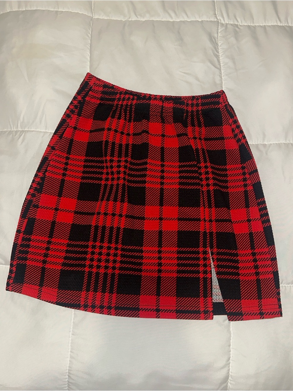 Plaid High Waisted Mini Skirt With Slit